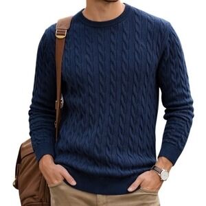 J. Crew Factory Men's Cotton Cable Knit Crewneck Blue Long Sleeve Sweater Size M